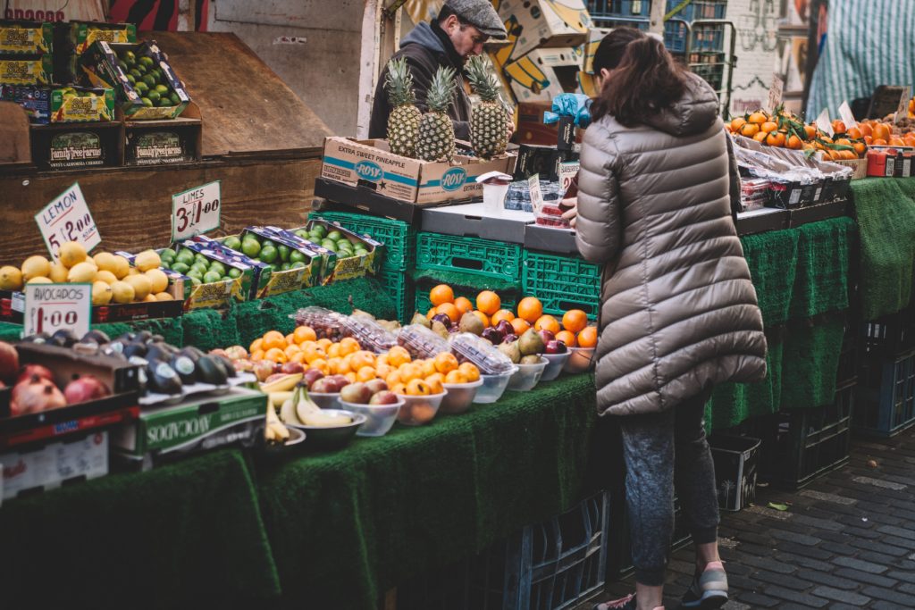 grocery shopping in a market